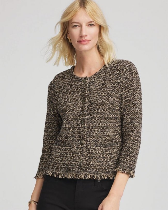 Chicos Tweed Cropped Jacket - BLACK