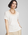 Chicos Printed Sweater Trim Linen Tee - RIVER ROCK