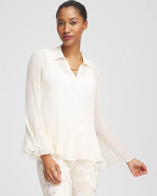 Chicos Pleated Georgette Blouse - ENGLISH CREAM Chicos Pleated Georgette Blouse - ENGLISH CREAM