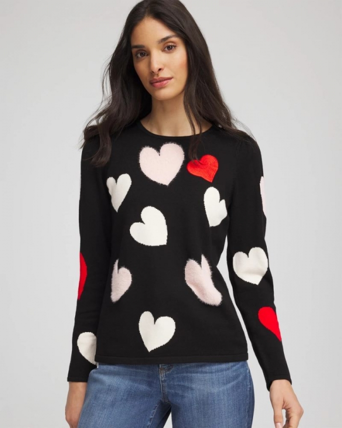 Chicos V-Day Multi-Heart Pullover - BLACK