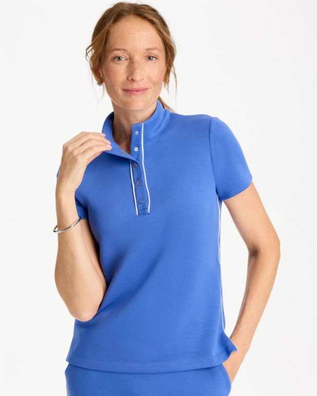 Chicos Zenergy® Soft Pique Piped Pullover - AMPARO BLUE