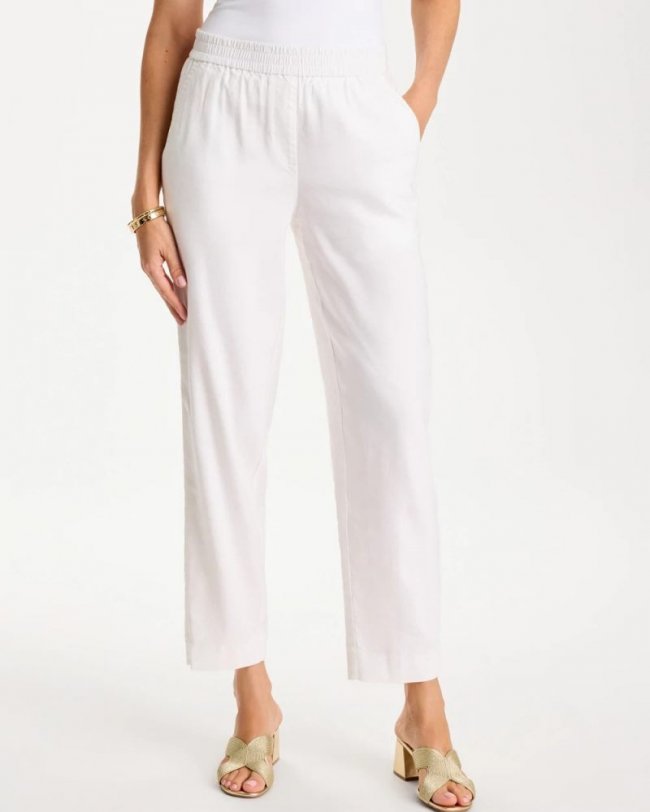 Chicos Soft-Stretch Linen Straight Tapered Ankle Pants - ALABASTER