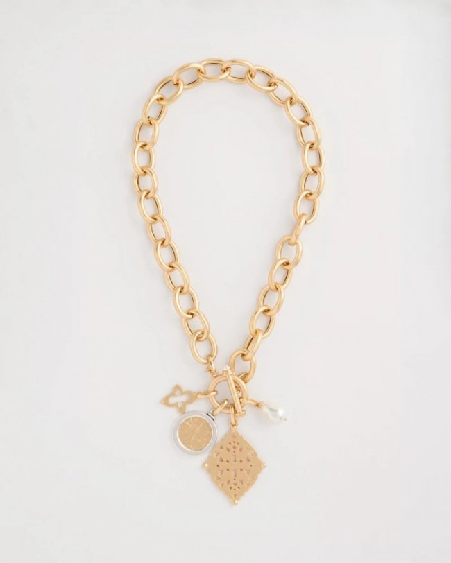 Chicos Toggle Cameo Charm Necklace - GOLD