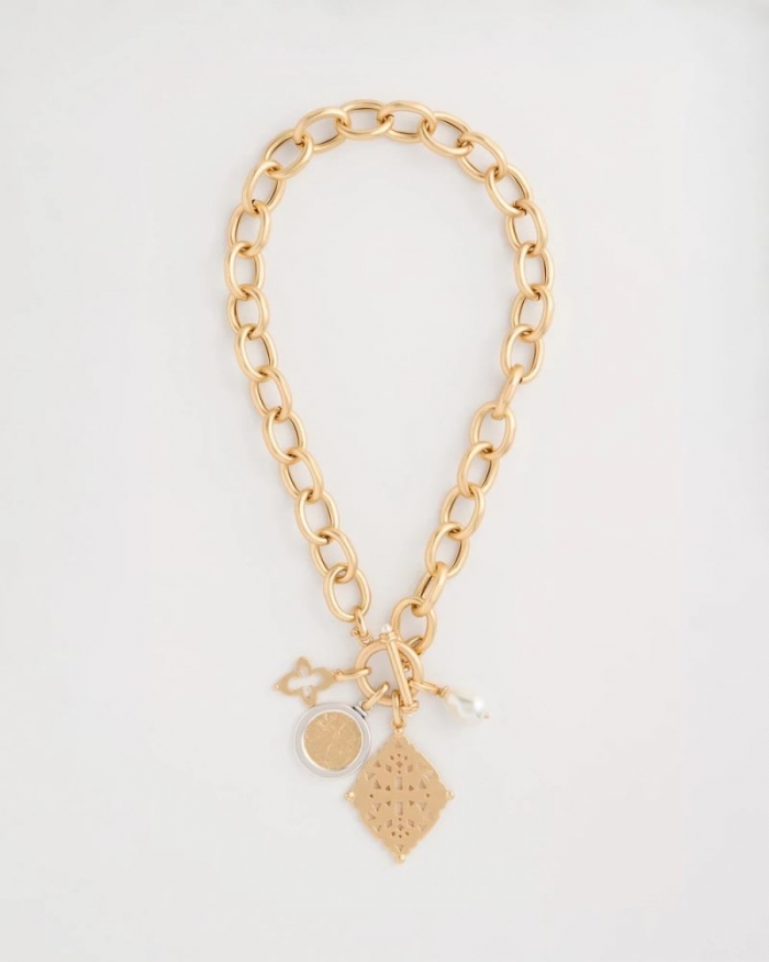 Chicos Toggle Cameo Charm Necklace - GOLD