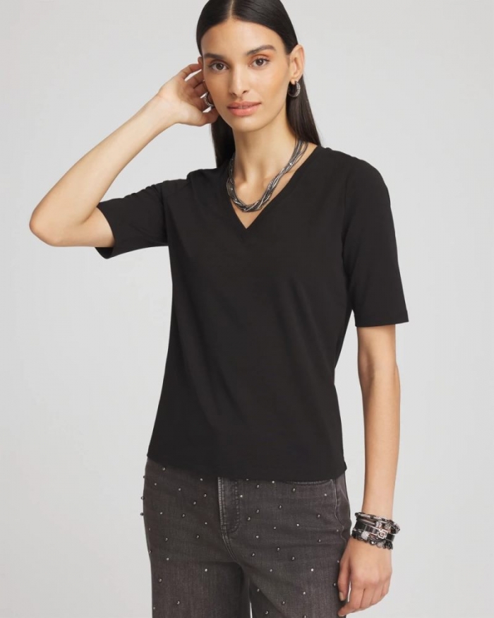 Chicos Perfect Elbow Sleeve Tee - BLACK