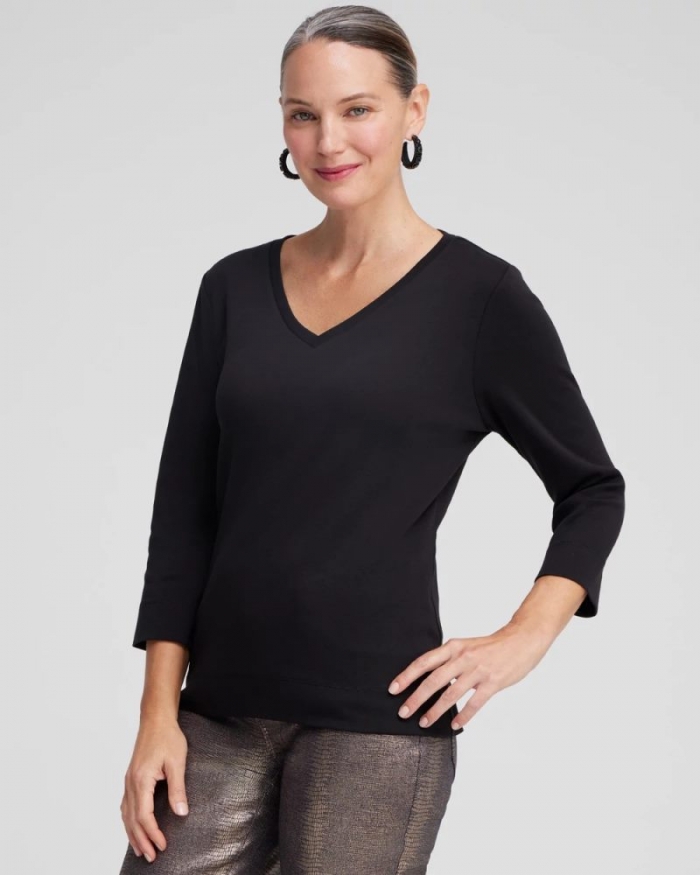 Chicos 3/4 Sleeve V-Neck Tee - BLACK