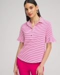 Chicos Zenergy® UPF Knit Stripe Ruffle Polo - MAGENTA ROSE Chicos Zenergy® UPF Knit Stripe Ruffle Polo - MAGENTA ROSE