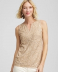 Chicos Sequin Beaded Notch Neck Tank - CHAMPAGNE FIZZ