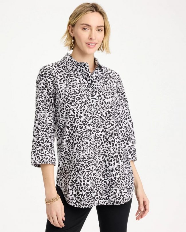 Chicos No Iron Stretch Printed Popover - BLACK