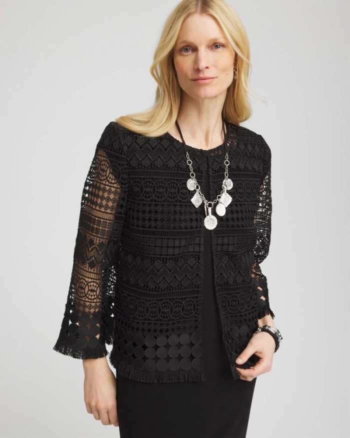 Chicos Travelers™ Lace Fringe Jacket - TRAVELERS BLACK