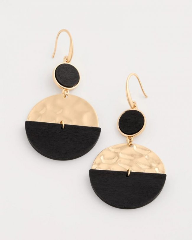 Chicos Wood Rounded Drop Earrings - BLACK/GOLD