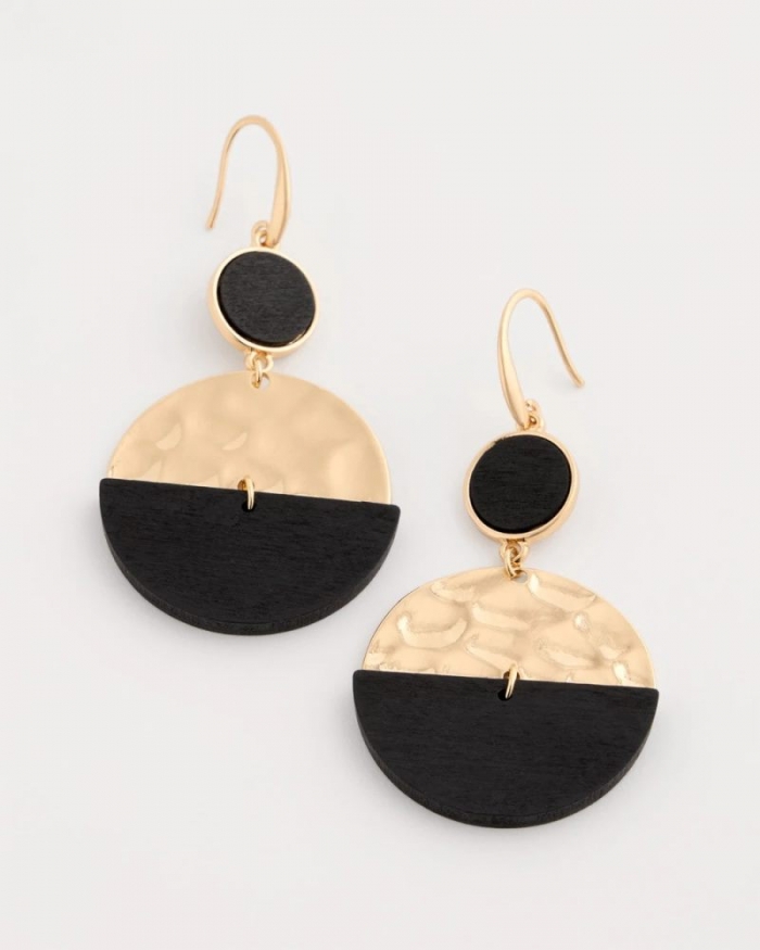 Chicos Wood Rounded Drop Earrings - BLACK/GOLD
