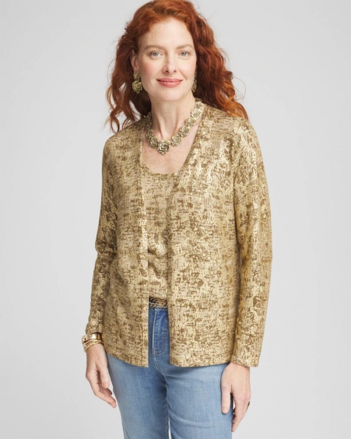 Chicos Foil Print Long-sleeve Cardigan - NEUTRAL