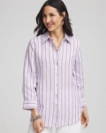 Chicos No Iron Plum Striped Linen Shirt - PLUM SHADE Chicos No Iron Plum Striped Linen Shirt - PLUM SHADE