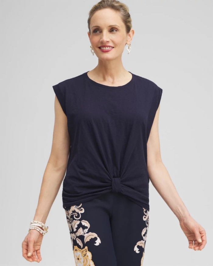 Chicos Knot Front Tee - CLASSIC NAVY
