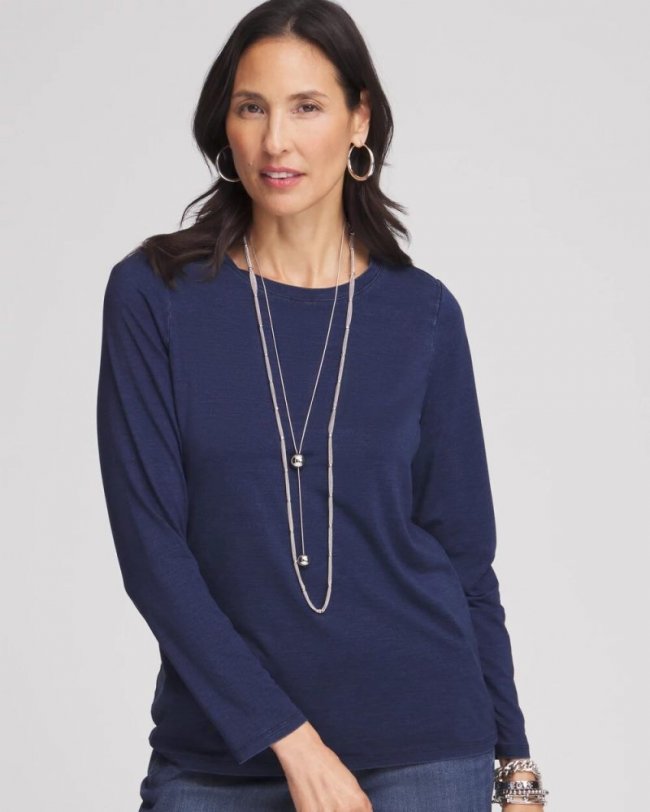 Chicos Touch of Cool™ Denim Long Sleeve Tee - RIVIERA AUTHENTIC