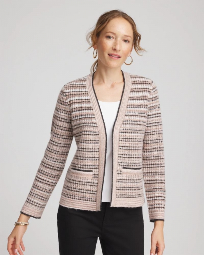 Chicos Sunset Abstract Sweater Jacket - BLACK