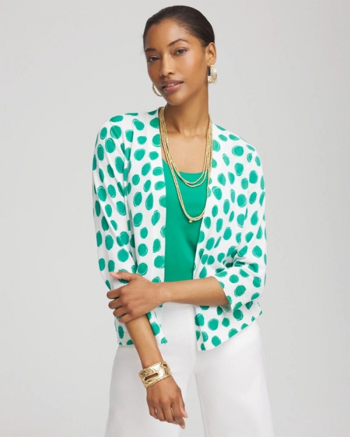 Chicos Polka-Dot Summer Romance Short Cardigan - ALABASTER