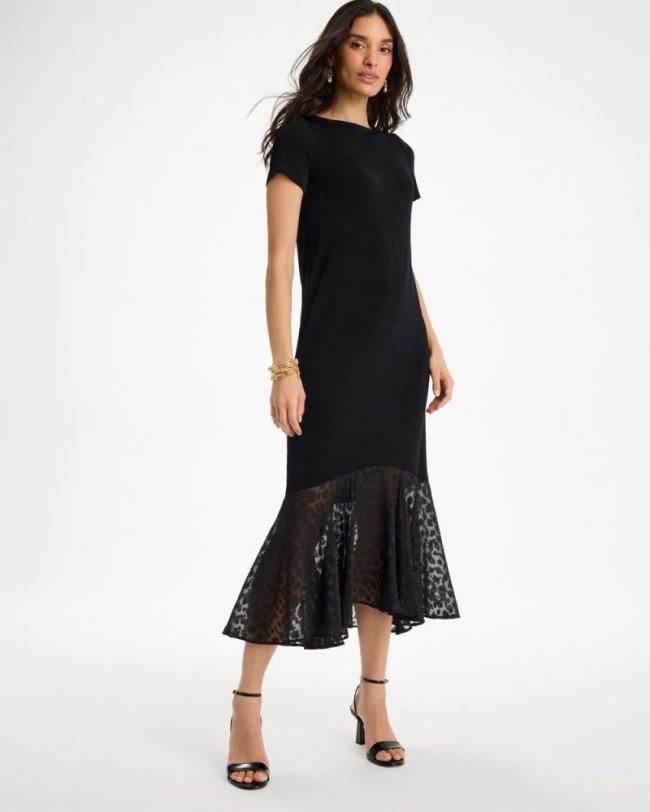Chicos Travelers™ Burnout Chiffon Hem Dress - TRAVELERS BLACK