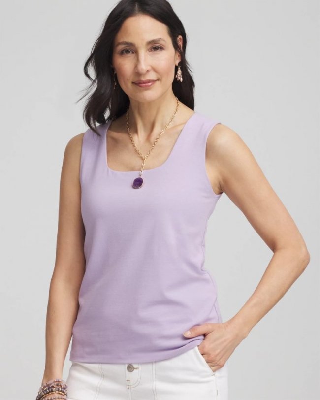 Chicos Contour Cotton™ Square Neck Tank - GENTLE LAVENDER