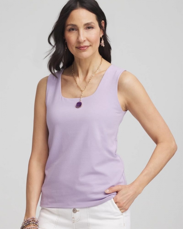 Chicos Contour Cotton™ Square Neck Tank - GENTLE LAVENDER