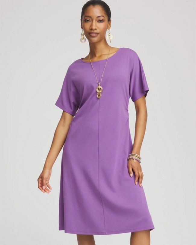 Chicos Fit and Flare Cinched Waist Dress - PLUM SHADE