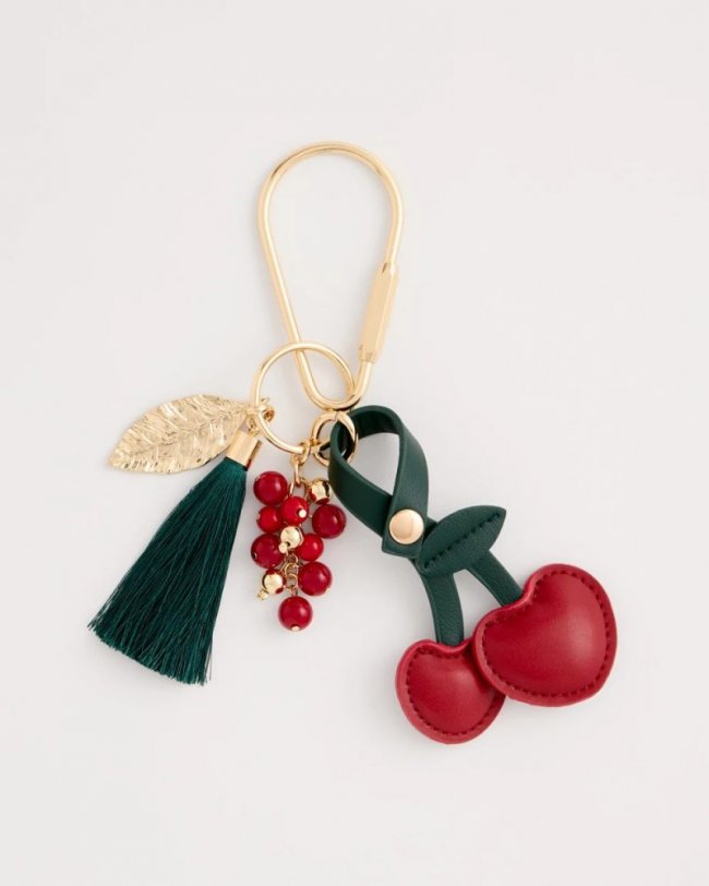 Chicos Faux Leather Cherry Bag Charm Key Chain - RED