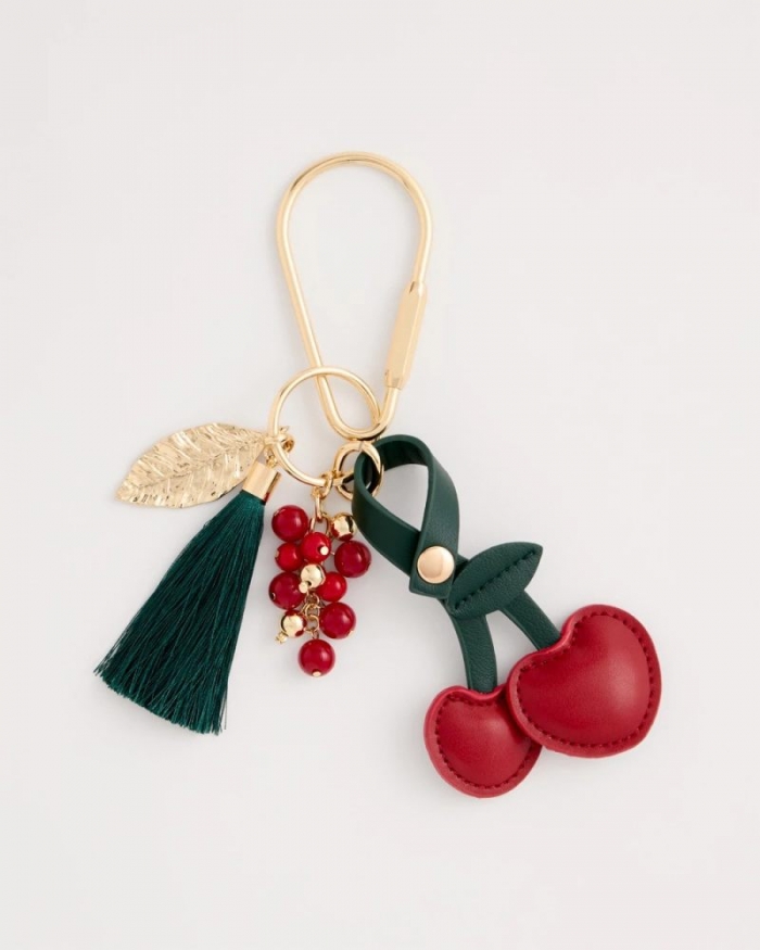 Chicos Faux Leather Cherry Bag Charm Key Chain - RED