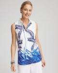 Chicos No Iron Palms Sleeveless Sateen Shirt - BLUE CASA