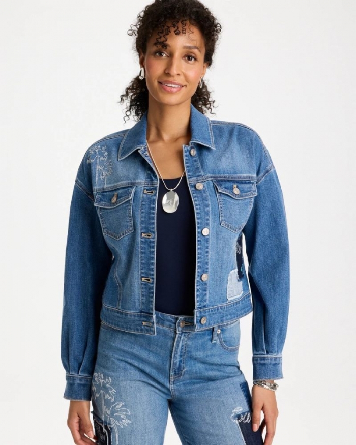 Chicos Denim Parrot Pocket Jacket - UNDERWATER INDIGO