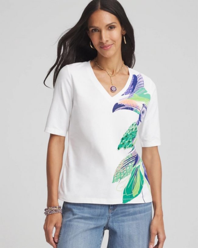 Chicos Island V-Neck Perfect Tee - ALABASTER