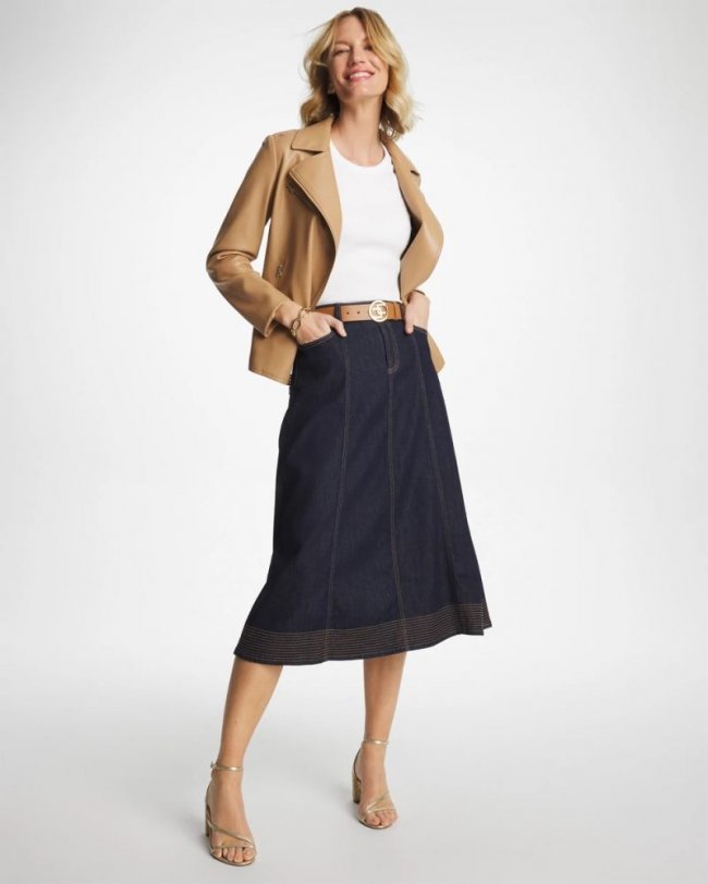 Chicos Trapunto Stitch Skirt - CEDAR RINSE