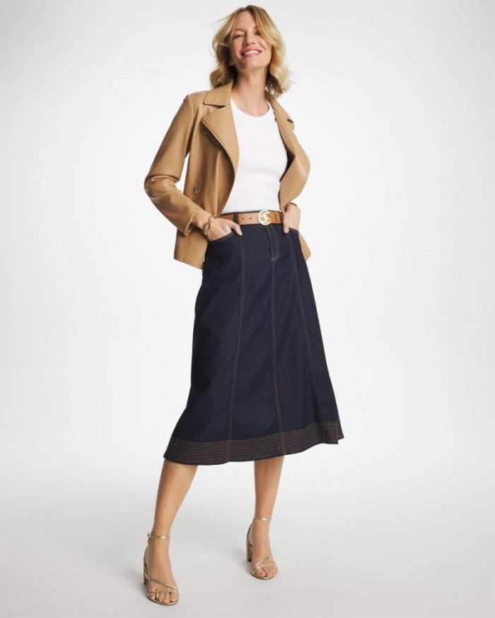 Chicos Trapunto Stitch Skirt - CEDAR RINSE