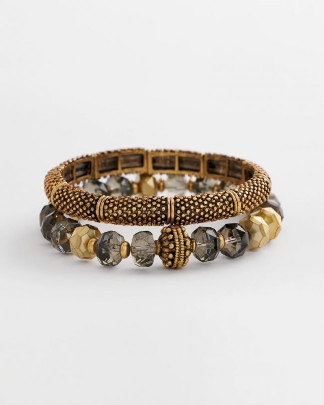 Chicos Beaded Stretch Set of Two Bracelets - GOLD
