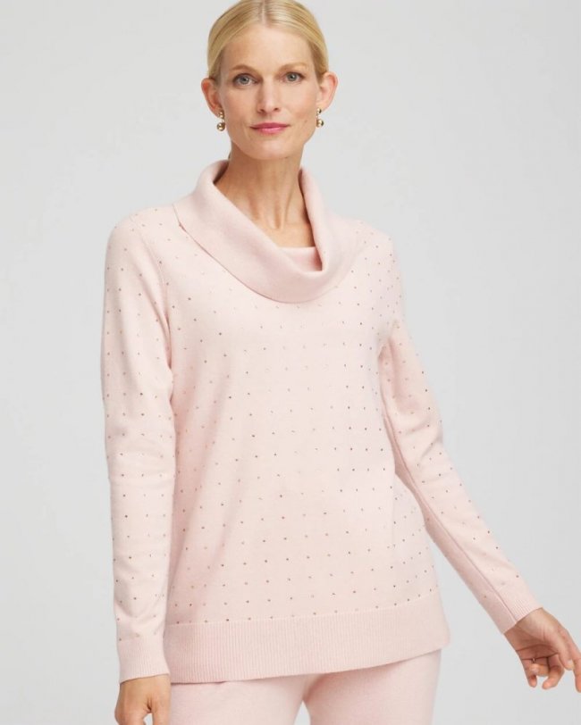 Chicos Zenergy® Luxe Diamante Cowlneck Tunic - ROSE SMOKE