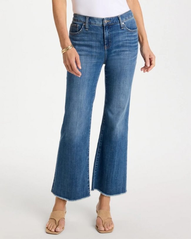 Chicos Girlfriend Frayed Flared Jeans - JESSAMINE INDIGO