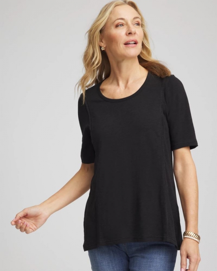 Chicos Slub Paneled Elbow Tee - BLACK