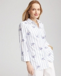 Chicos No Iron Palm Striped Sateen Shirt - BLUE CASA