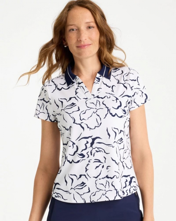 Chicos Zenergy® UPF Mesh Collar Polo Top - PASSPORT BLUE