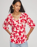Chicos Floral Braided Linen Top - RED GLOW Chicos Floral Braided Linen Top - RED GLOW