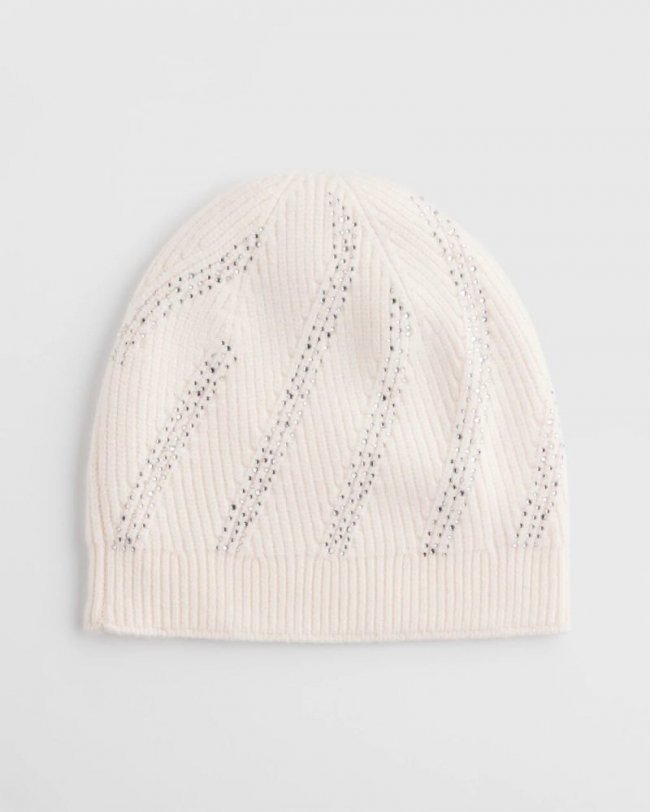 Chicos Embellished Striped Hat - ENGLISH CREAM