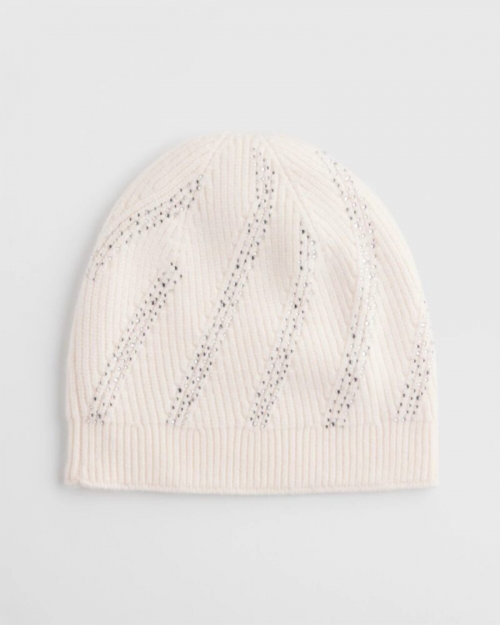 Chicos Embellished Striped Hat - ENGLISH CREAM