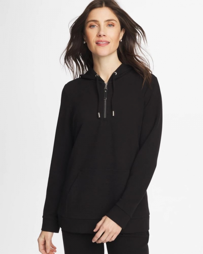 Chicos Zenergy® Soft Waffle Hooded Top - BLACK