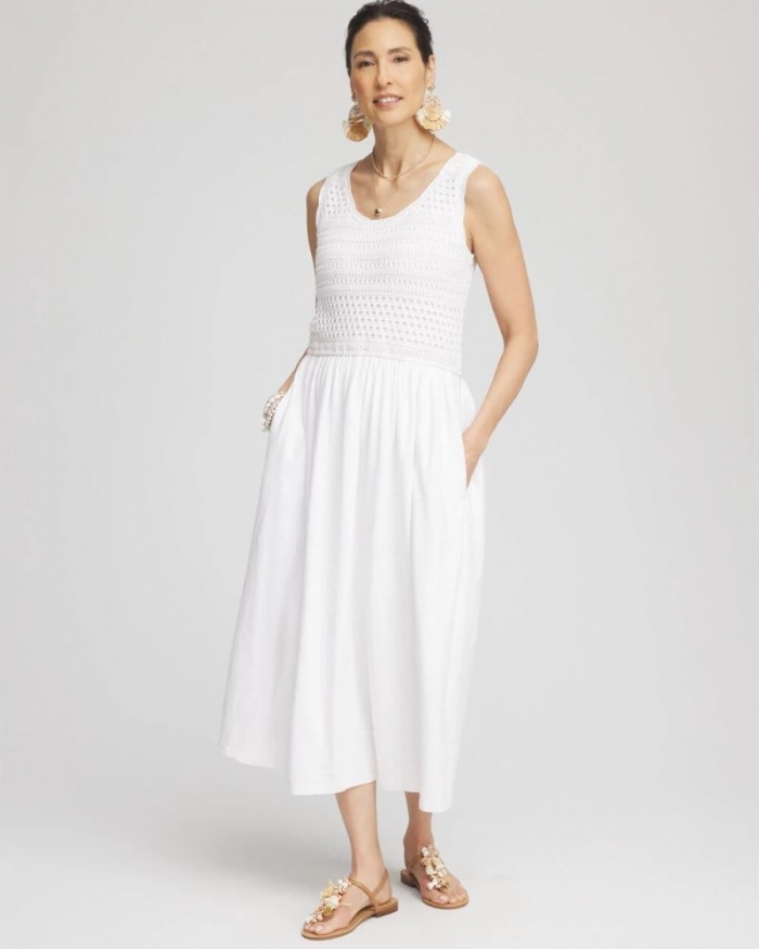 Chicos Crochet-Bodice Maxi Dress - ALABASTER