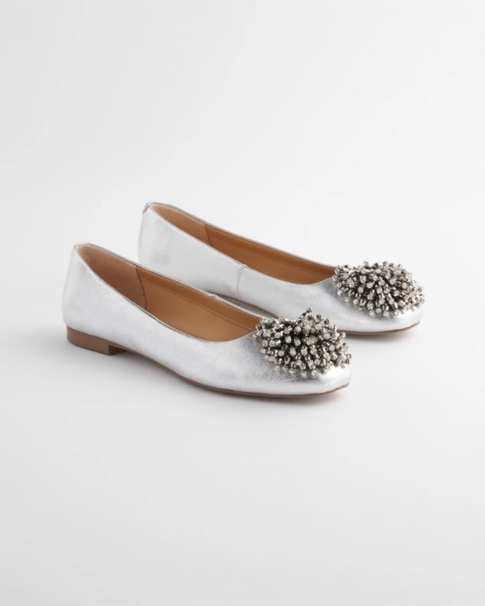 Chicos Omega Beaded Ballet Flats - METALLIC