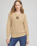 Chicos Textured Zebra Print Dolman Sleeve Sweater - NEW CAMEL HEATHER