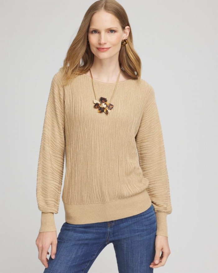Chicos Textured Zebra Print Dolman Sleeve Sweater - NEW CAMEL HEATHER