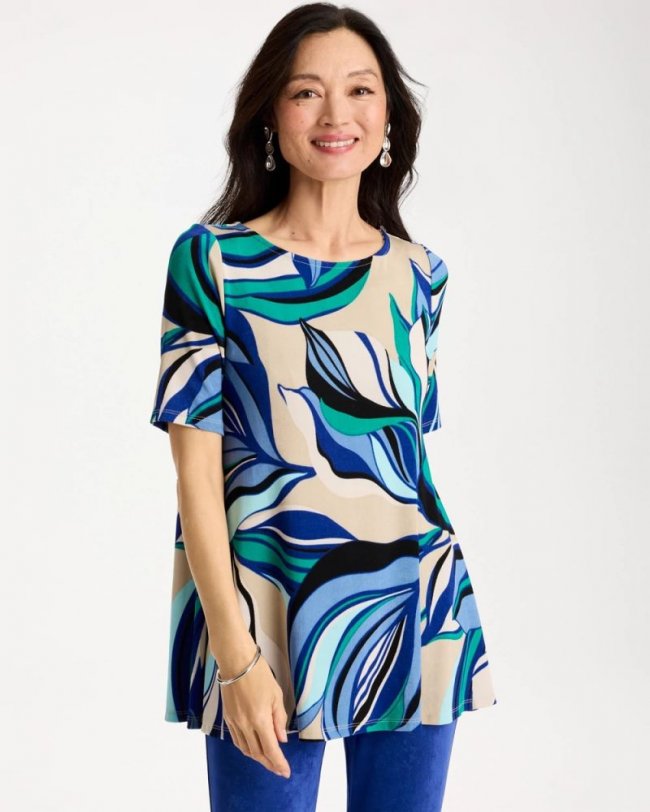 Chicos Travelers™ Marble Flora Swing Tunic - RICH COBALT