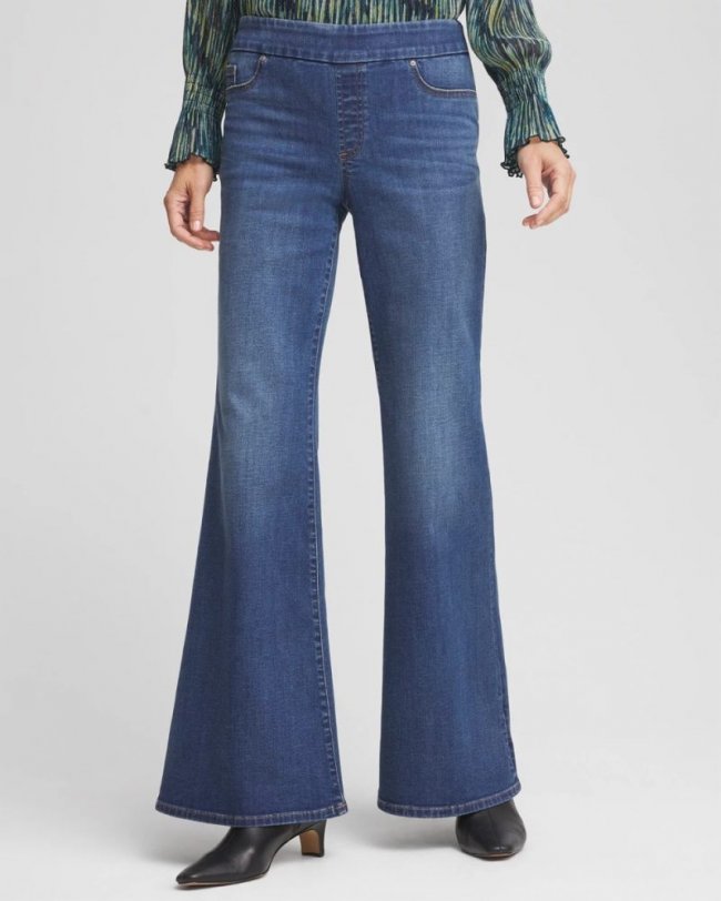Chicos Pull On Flare Jeggings - MOONFLOWER INDIGO