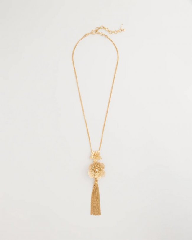 Chicos Filigree Flower Tassel Necklace - GOLD